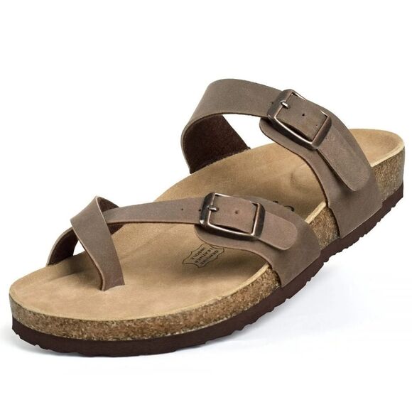 FITORY Women's Slide Sandals with Soft Cork Footbed Size 6 in brown NWT - Picture 1 of 11